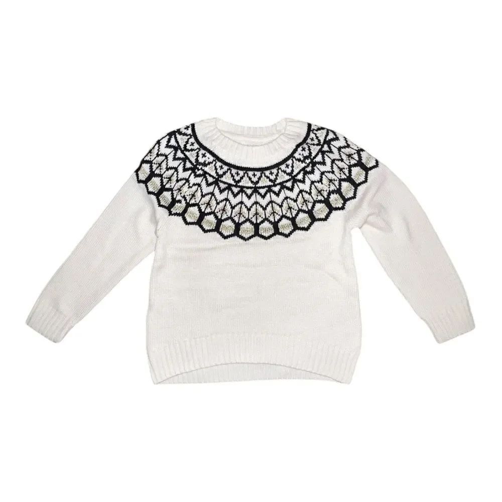 Gymboree Girls Ivory Fair Isle Sweater Tight Knit Black Gold Sparkle Small NWT